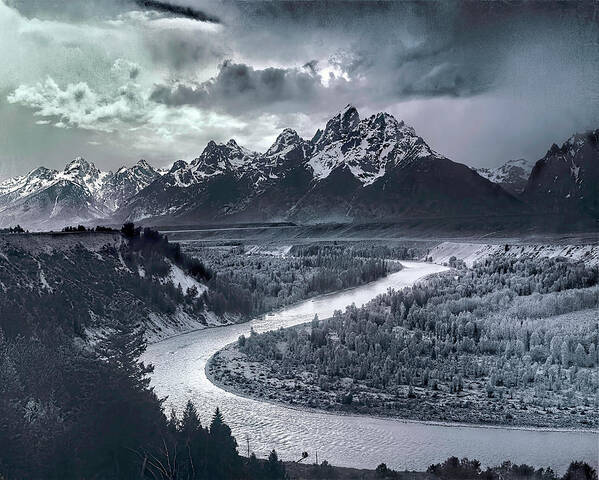 Tetons And The Snake River Poster featuring the digital art Tetons And The Snake River by Ansel Adams