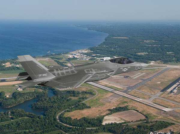 Lightning Poster featuring the digital art TF-35C Over Patuxent River by Custom Aviation Art