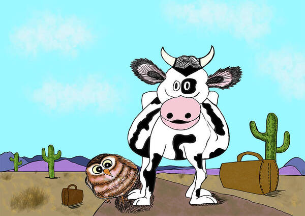 Cow Poster featuring the digital art The Cow Who Went Looking for a Friend by Christina Wedberg