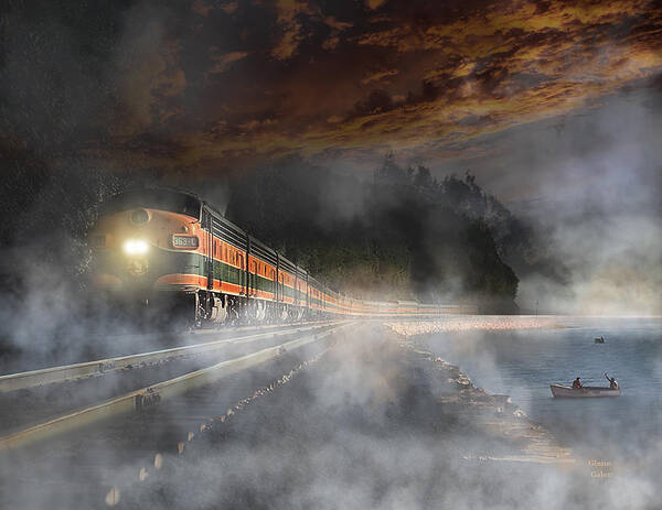 Great Northern Poster featuring the digital art The Great Northern Empire Builder at Sunset by Glenn Galen