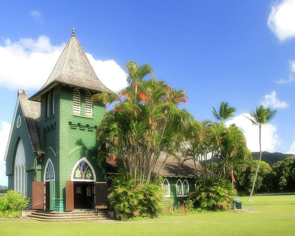 Palm Tree Poster featuring the photograph The Green Waioli Hula Church by Robert Carter