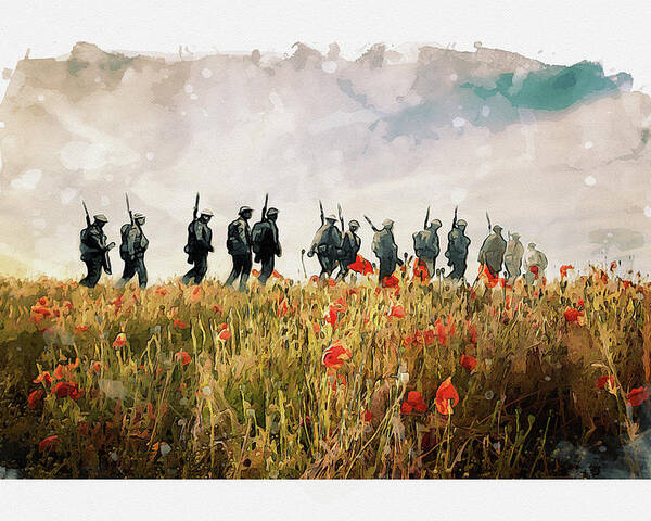 Soldiers And Poppies Poster featuring the digital art The Last March by Airpower Art