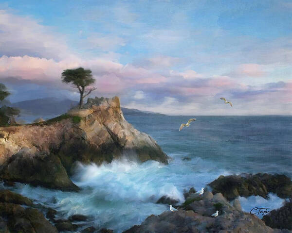 Cypress Point Poster featuring the mixed media The Lone Cypress at Cypress Point by Colleen Taylor