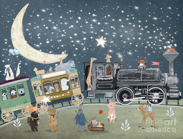 Childrens Poster featuring the painting The Magical Star Train by Bri Buckley