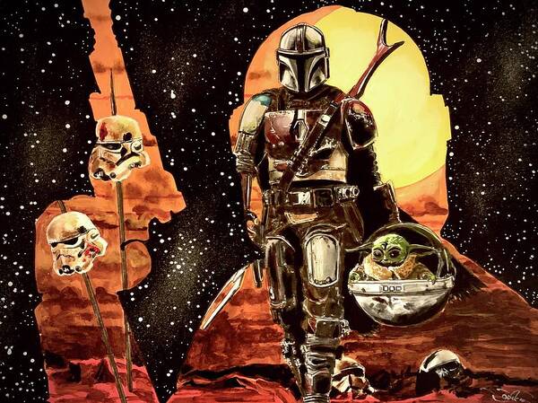 Star Wars Poster featuring the painting The Mandalorian by Joel Tesch