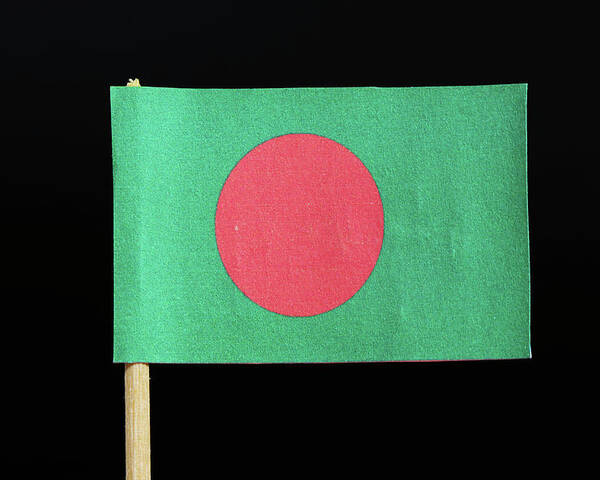  Bangladesh Poster featuring the photograph The national flag of Bangladesh on toothpick on black background. A red disc on a green field by Vaclav Sonnek