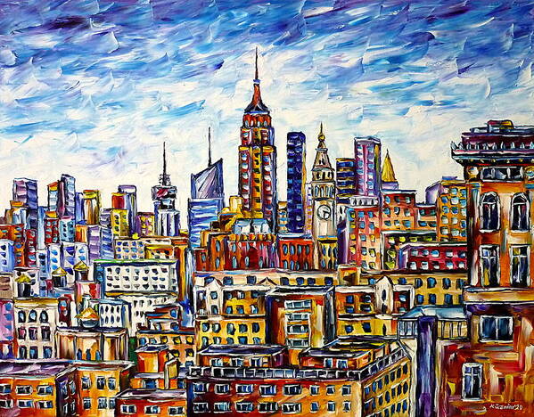 New York From Above Poster featuring the painting The Rooftops Of New York by Mirek Kuzniar