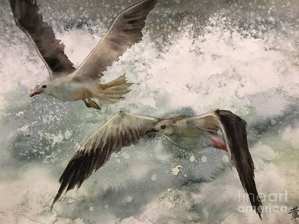 It Is The Transparent Watercolor Painting Poster featuring the painting The seagulls by Han in Huang wong