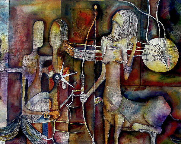 Abstract Poster featuring the painting The Unicorn Man by Speelman Mahlangu 1958-2004
