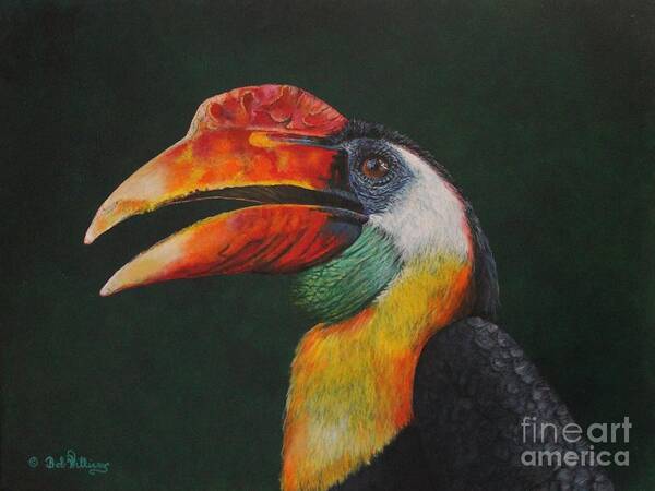 Horn Bill Poster featuring the painting The Wrinkled Hornbill by Bob Williams