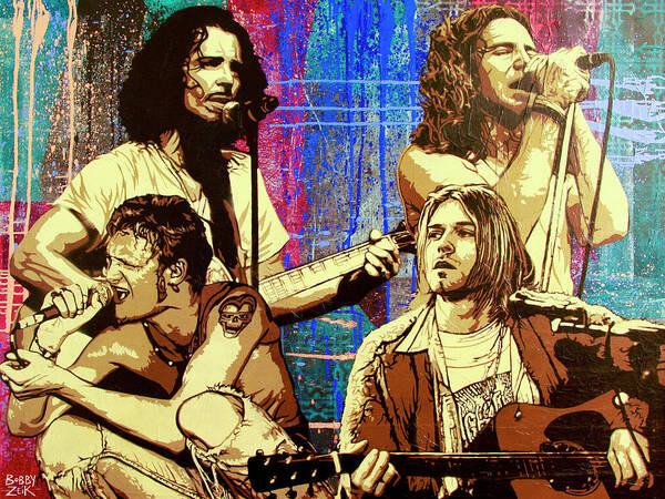 Chris Cornell Poster featuring the painting Them Bones Are Louder Than Love In A Corduroy Heart-Shaped Box by Bobby Zeik