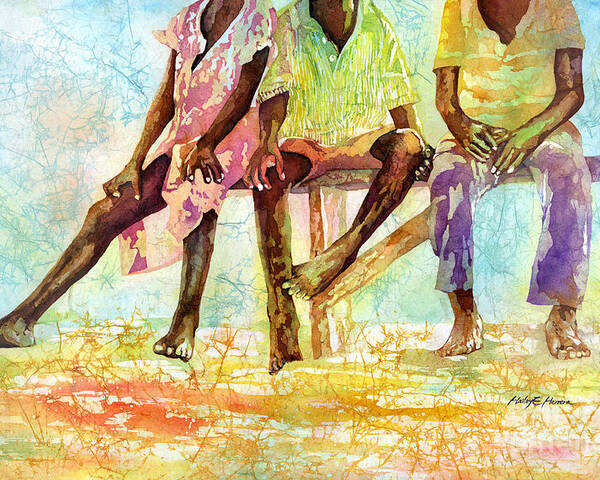Chilren Poster featuring the painting Three Children of Ghana by Hailey E Herrera