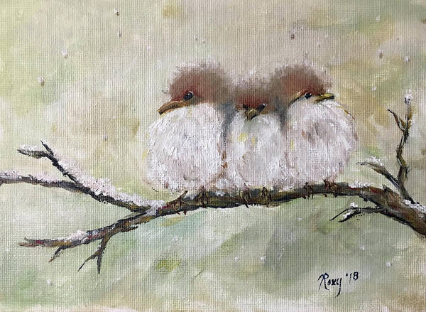 Fairy Wrens Poster featuring the painting Three Fat Fluffballs by Roxy Rich