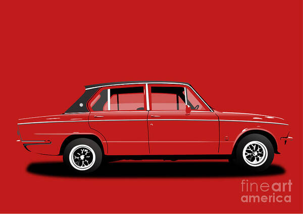 Sports Car Poster featuring the digital art Triumph Dolomite Sprint. Cherry Red Edition. Customisable to YOUR colour choice. by Moospeed Art