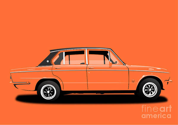 Sports Car Poster featuring the digital art Triumph Dolomite Sprint. Orange Edition. Customisable to YOUR colour choice. by Moospeed Art