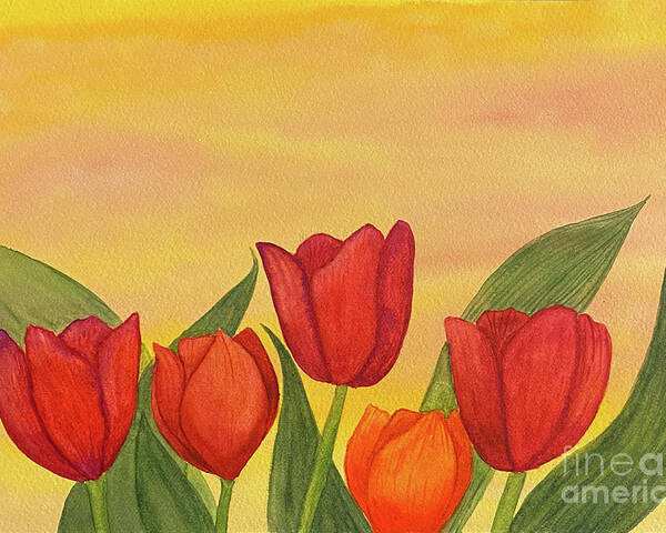 Tulips Poster featuring the painting Tulips at Sunset by Lisa Neuman