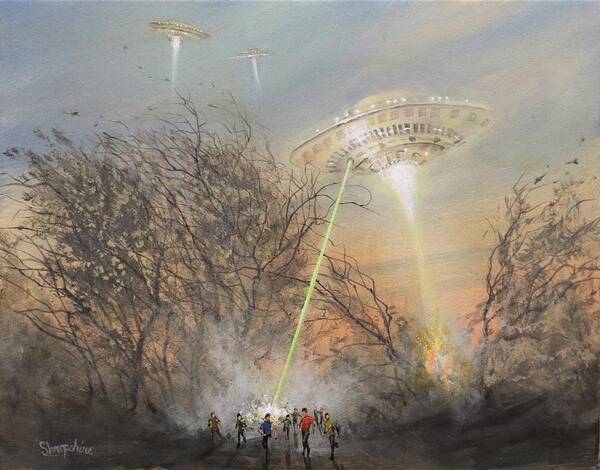 Ufo's Poster featuring the painting UFO Alien Invasion by Tom Shropshire