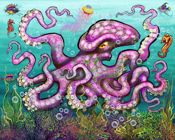 Octopus Poster featuring the digital art Undersea Garden Party by Kevin Middleton