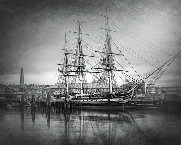 Boston Poster featuring the photograph USS Constitution Boston Black and White by Carol Japp