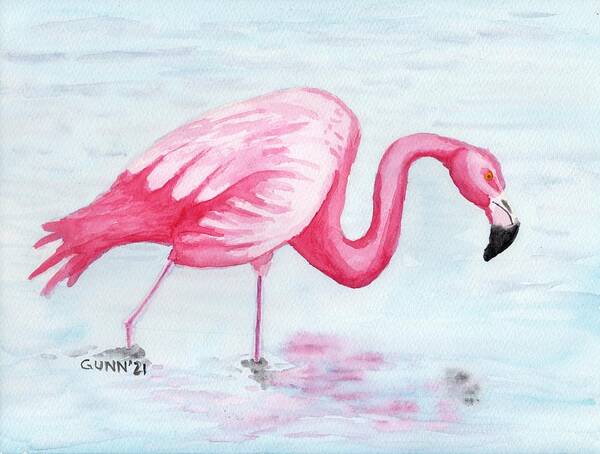 Flamingo Poster featuring the painting Wading Flamingo by Katrina Gunn