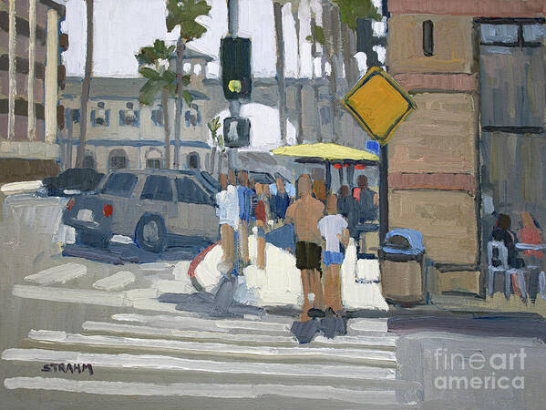 Crystal Pier Poster featuring the painting Walking to the Pier - Pacific Beach, San Diego, California by Paul Strahm