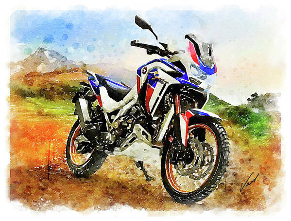 Art Poster featuring the painting Watercolor Africa Twin Adventure motorcycle by Vart by Vart