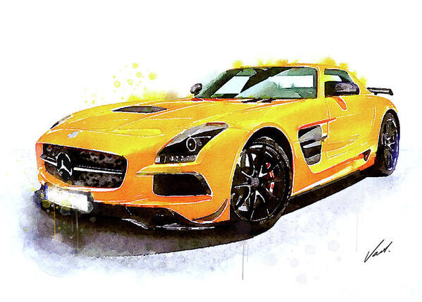 Watercolor Poster featuring the painting Watercolor Mercedes SLS AMG - oryginal artwork by Vart by Vart