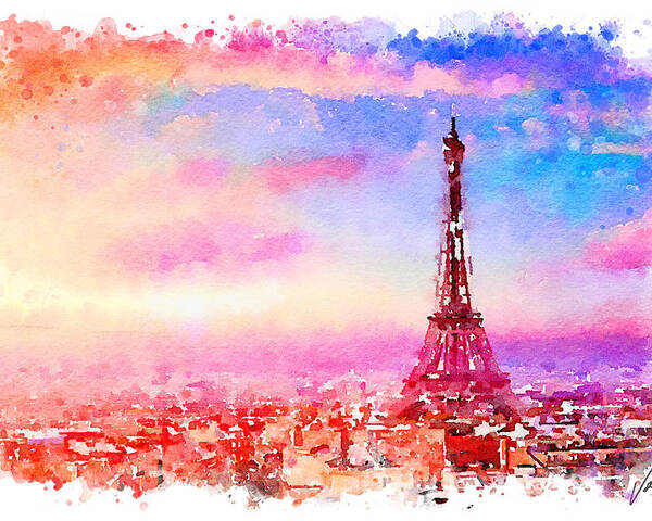 Watercolor Poster featuring the painting Watercolor Paris by Vart by Vart Studio