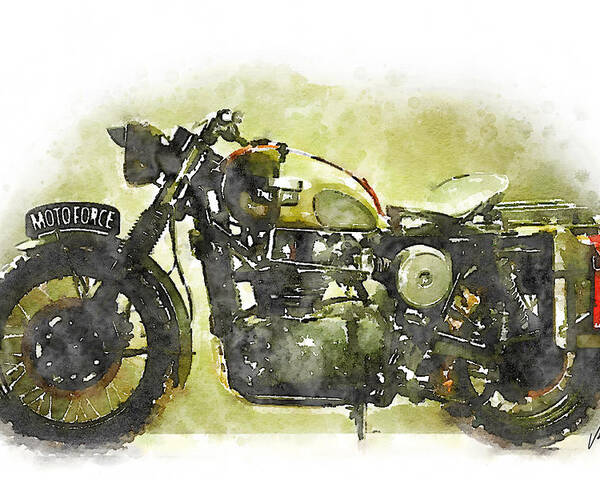 Art Poster featuring the painting Watercolor Vintage motorcycle by Vart. by Vart