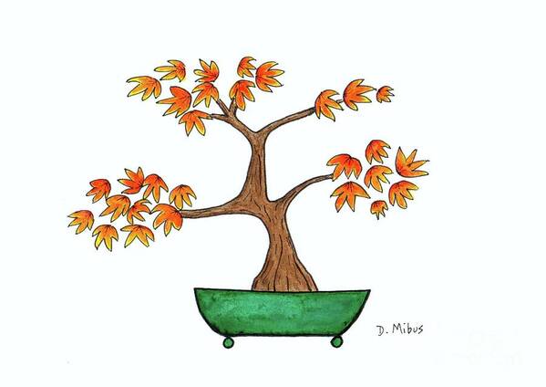 Asian Art Poster featuring the painting Whimsical Japanese Maple Bonsai Tree by Donna Mibus