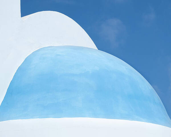 Dome Poster featuring the photograph White and blue Christian church dome against blue cloudy sky, Minimal Aesthetic by Michalakis Ppalis
