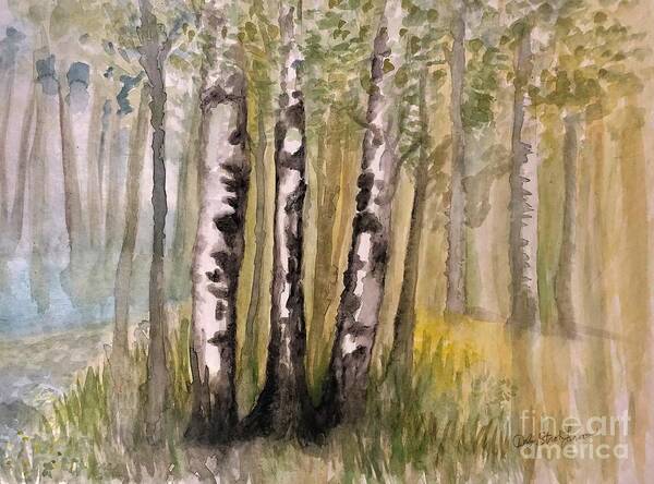 Birch Poster featuring the painting White Birch by Deb Stroh-Larson