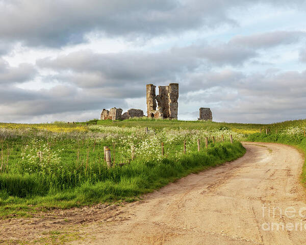 British Poster featuring the photograph Winding road leading to a chirch ruin in Norfolk by Simon Bratt