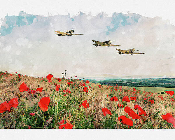Spitfire Poppies Poster featuring the digital art Winged Angels by Airpower Art