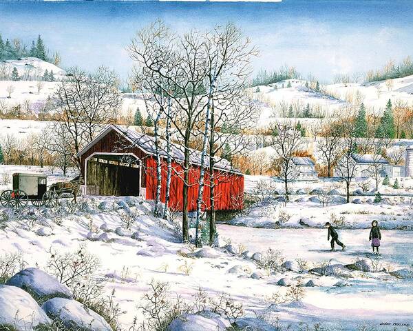 Covered Bridge Poster featuring the painting Winter Crossing by Diane Phalen