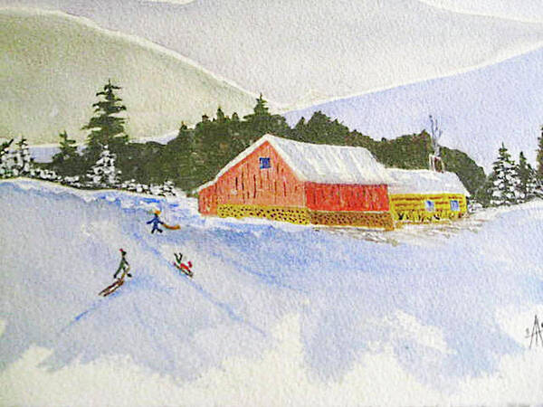 Sledding Paintings Poster featuring the painting Winter Fun by Stacey Carlson