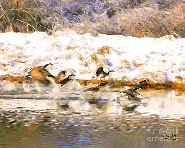 Geese Poster featuring the digital art Winter Geese by Stacey Carlson