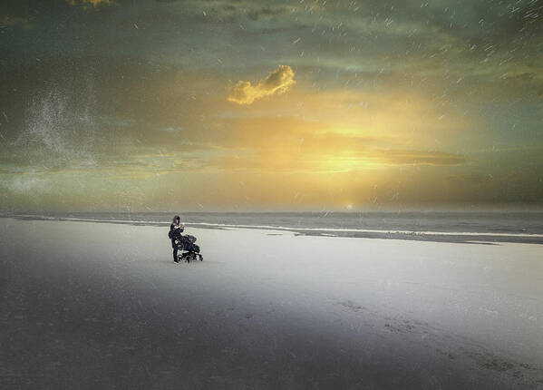Photography #photo Art#photopainting#wintertime##sunset On The Beach #our Future Hope#mother And Child #nature Photography #fine Art#seascape#jurmala Beach #alone With Nature #sunset Poster featuring the photograph Winter Sunset And Our Dream Jurmala by Aleksandrs Drozdovs