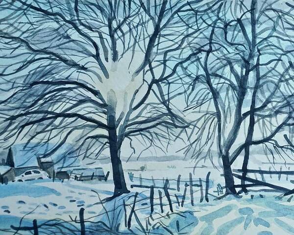 Winter Poster featuring the painting Winter Trees in Snow by Luisa Millicent