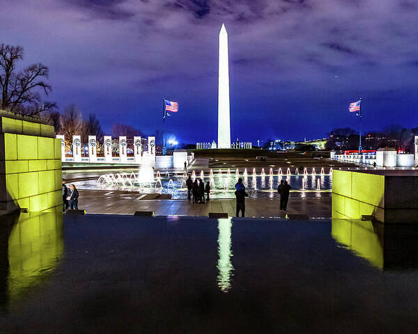 World War Ii Memorial Poster featuring the digital art World War II Memorial with the Washington Monument in the background by SnapHappy Photos