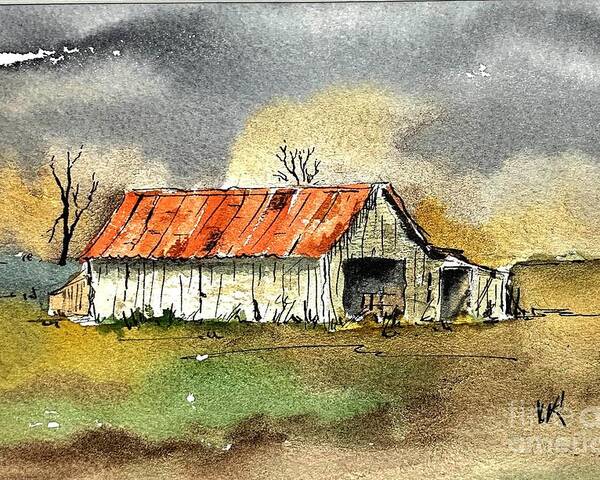Old Barn And Shed. Watercolor Poster featuring the painting Worn out by William Renzulli