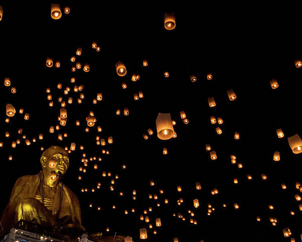 Buddha Poster featuring the photograph Yi Peng Festival by Arj Munoz