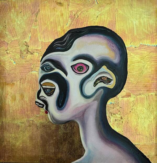 Surrealism Dali Eyes Profile Poster featuring the painting Surrealist head by Kasey Jones