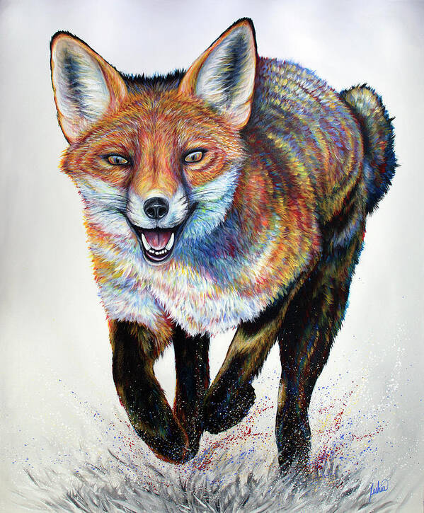 Fox Poster featuring the painting Laughing Fox by Teshia Art