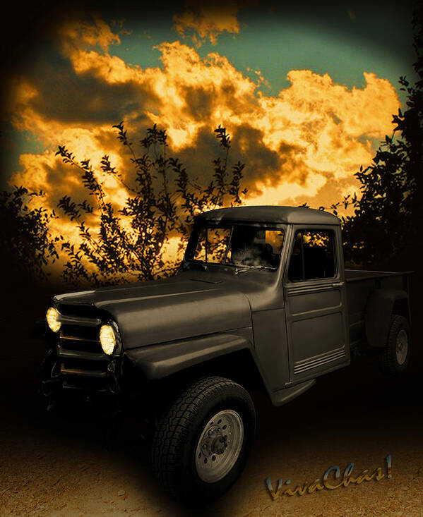  50 Poster featuring the photograph 51 Willys Jeep Pickup Truck at Sunset by Chas Sinklier