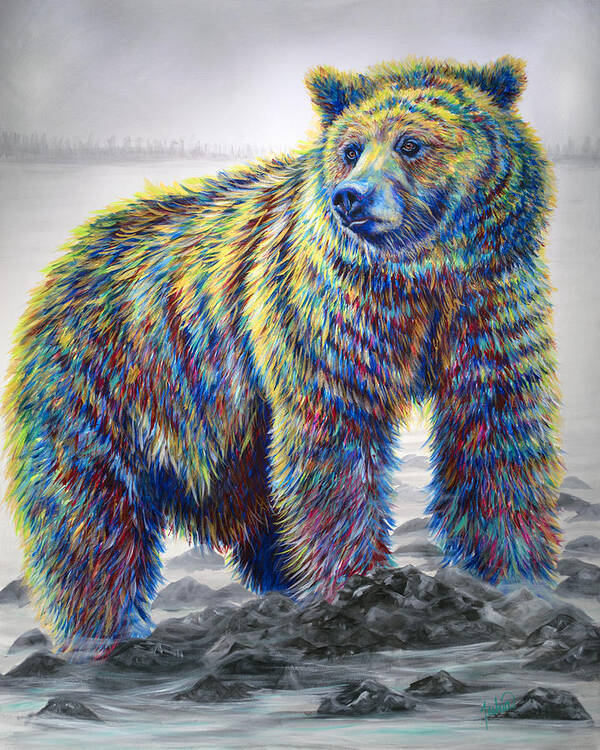 Grizzly Poster featuring the painting Riverwalker by Teshia Art