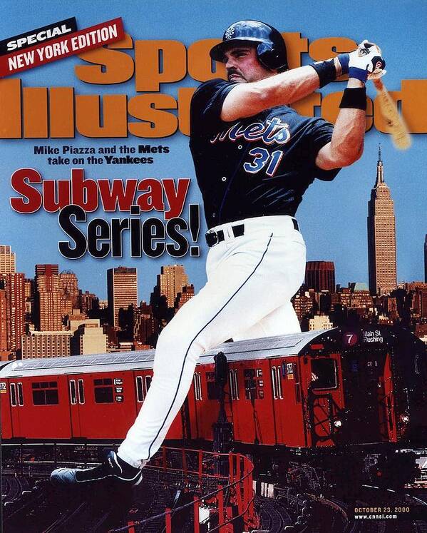 Magazine Cover Poster featuring the photograph New York Mets Mike Piazza, 2000 Subway Series Sports Illustrated Cover by Sports Illustrated