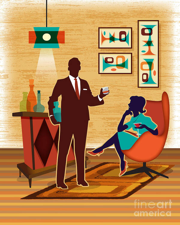 Mid Century Poster featuring the digital art Cocktails For Two by Diane Dempsey