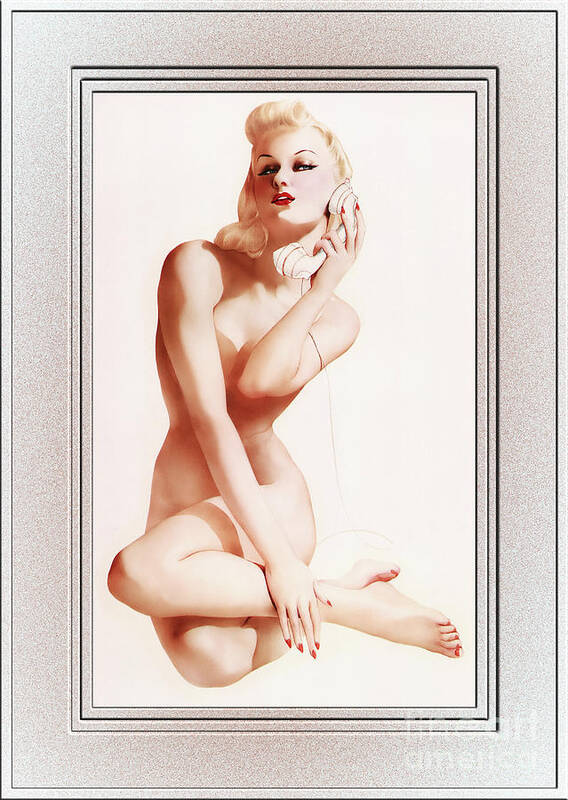 The Call Poster featuring the painting The Call Pinup Illustration by Alberto Vargas Remastered Retro Art Xzendor7 Reproductions by Rolando Burbon