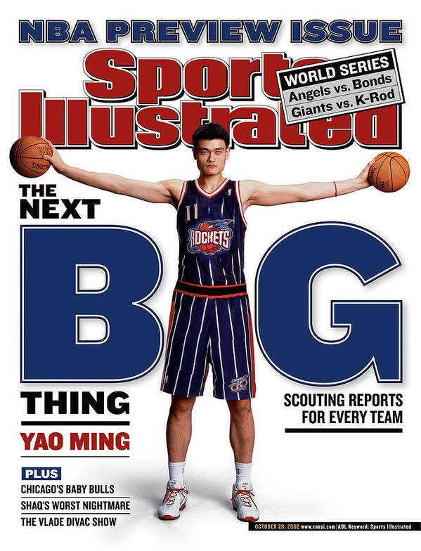 Nba Pro Basketball Poster featuring the photograph Houston Rockets Yao Ming, 2002-03 Nba Basketball Preview Sports Illustrated Cover by Sports Illustrated